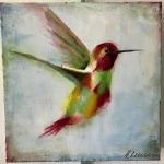 Humming bird 1 original acrylic on canvas. Size 10" x 10"  Price $150.