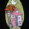 "Pink house on leaf" ceramic